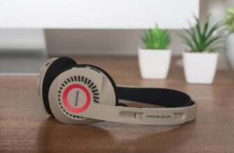 Koss KPH30 Wireless Bluetooth On-Ear Headphones in Rhythm Beige with retro design, built-in microphone, and 20+ hour battery life