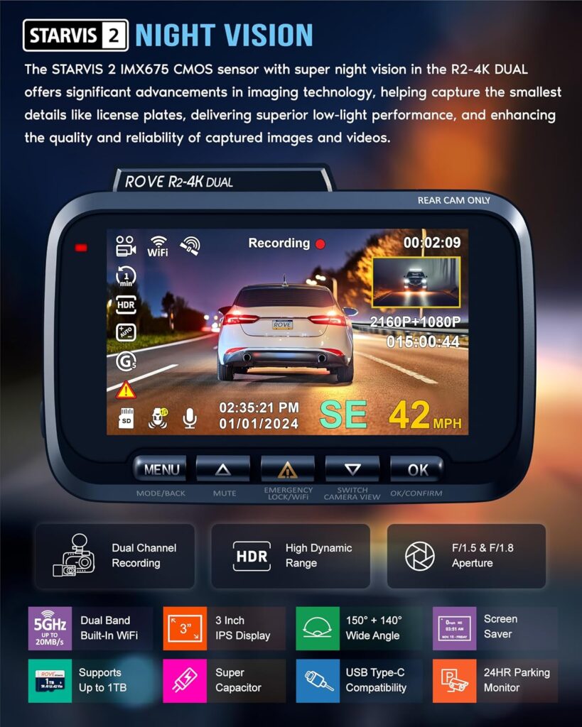 ROVE app 5GHz WiFi transfer of 4K dash cam footage to smartphone