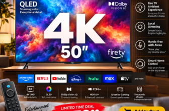 Amazon Fire TV 50 inch Omni QLED Series Smart TV 4K UHD Dolby Vision IQ HDR10 Plus Local Dimming Alexa Hands-Free Ambient Experience Fire TV OS Compatible with Polish TV Streaming Apps TVP Polsat WP Pilot Limited Time Deal at 259 dollars 99 cents was 469 dollars 99 cents 45 percent off save 210 dollars TheBest Online deals