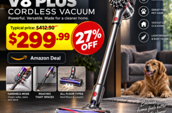 Dyson V8 Plus Cordless Vacuum Silver Nickel Cleans Hard Floors Carpets Detangles Converts Handheld 115AW 2 Power Modes 40 Minutes Runtime Limited Time Deal at 299.99 dollars was 412.50 dollars 27 percent off TheBest Online deals