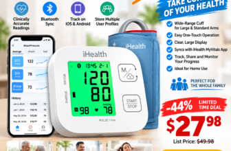 iHealth Track Smart Upper Arm Blood Pressure Monitor Bluetooth iOS Android Wide-Range Cuff Clinically Accurate Readings MyVitals App Multi-User Profiles Family Home Use Limited Time Deal at 27 dollars 98 cents was 49 dollars 98 cents 44 percent off save 22 dollars TheBest Online deals