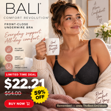 Bali Comfort Revolution Front-Close Support Bra drops to $23.38 (was $54, -57% OFF Amazon Limited Time Deal)