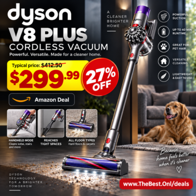 Dyson V8 Plus Cordless Vacuum drops to $299.99 (was $412.50, -27% OFF Amazon Limited Time Deal)