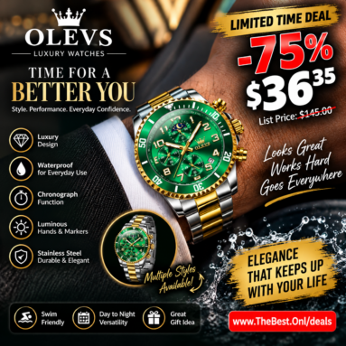 OLEVS Men Green Face Two-Tone Chronograph Moon Phase Watch drops to $36.35 (was $145, -75% OFF Amazon Limited Time Deal)